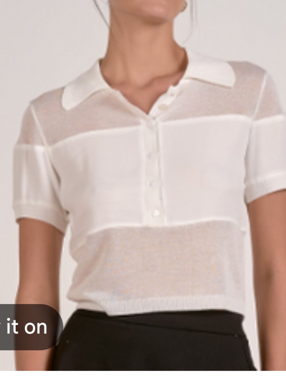 Elan White Sheer Short-Sleeve Button-Down Polo